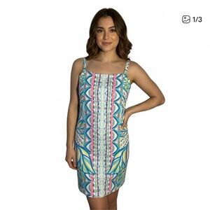 Lilly Pulitzer Tropical Blue and Pink Mini Dress Romper with shorts size 00